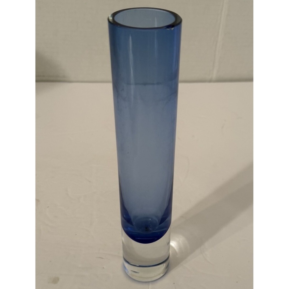 Vtg Krosno Holmegaard Style Hand Blown Smokey Cobalt Blue Cylinder Bud Vase 8.75